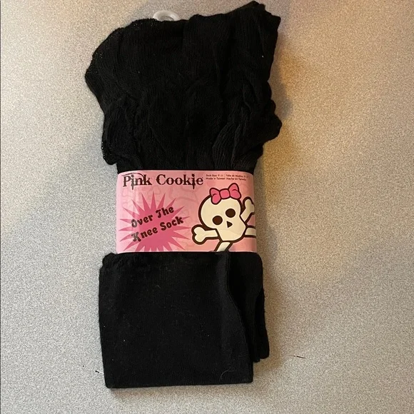 Pink Cookie Black Over The Knee Socks - Picture 1 of 3